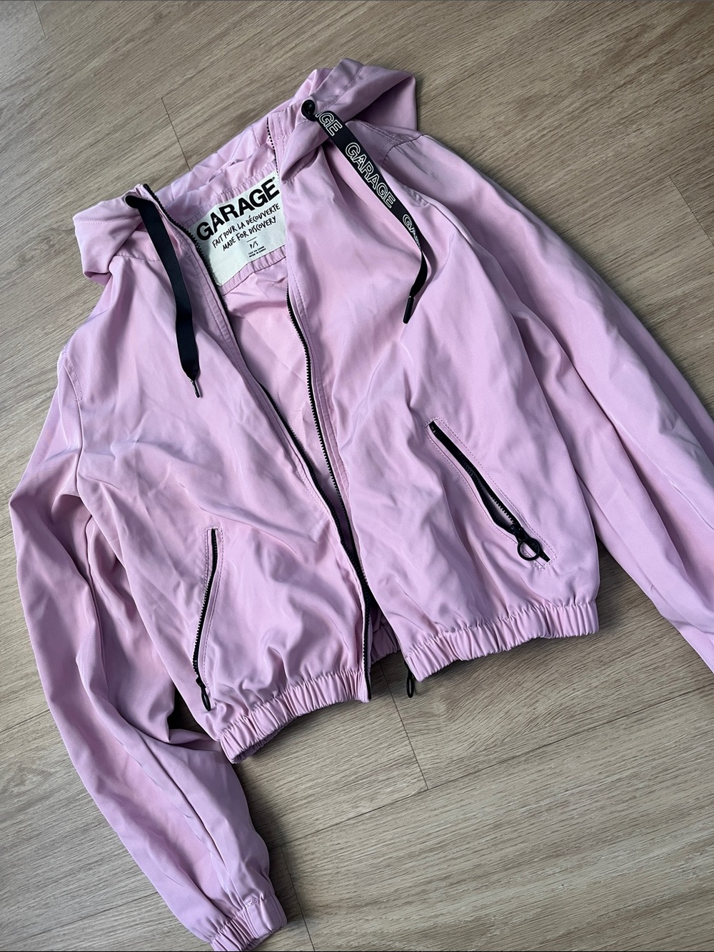 GARAGE Pink Hooded Bomber Rain Jacket